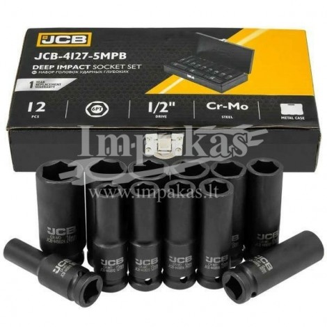 Smūginių galvučių komplektas JCB 1/2", 12vnt., (10-24mm)